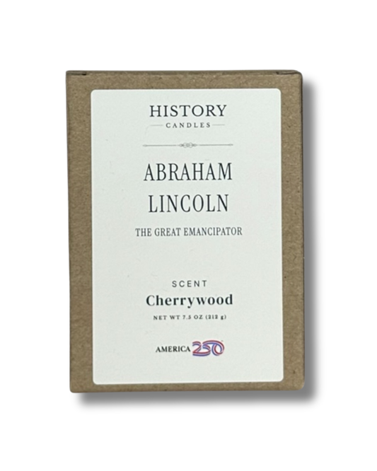Abraham Lincoln soy candle with branded History Candles gift box