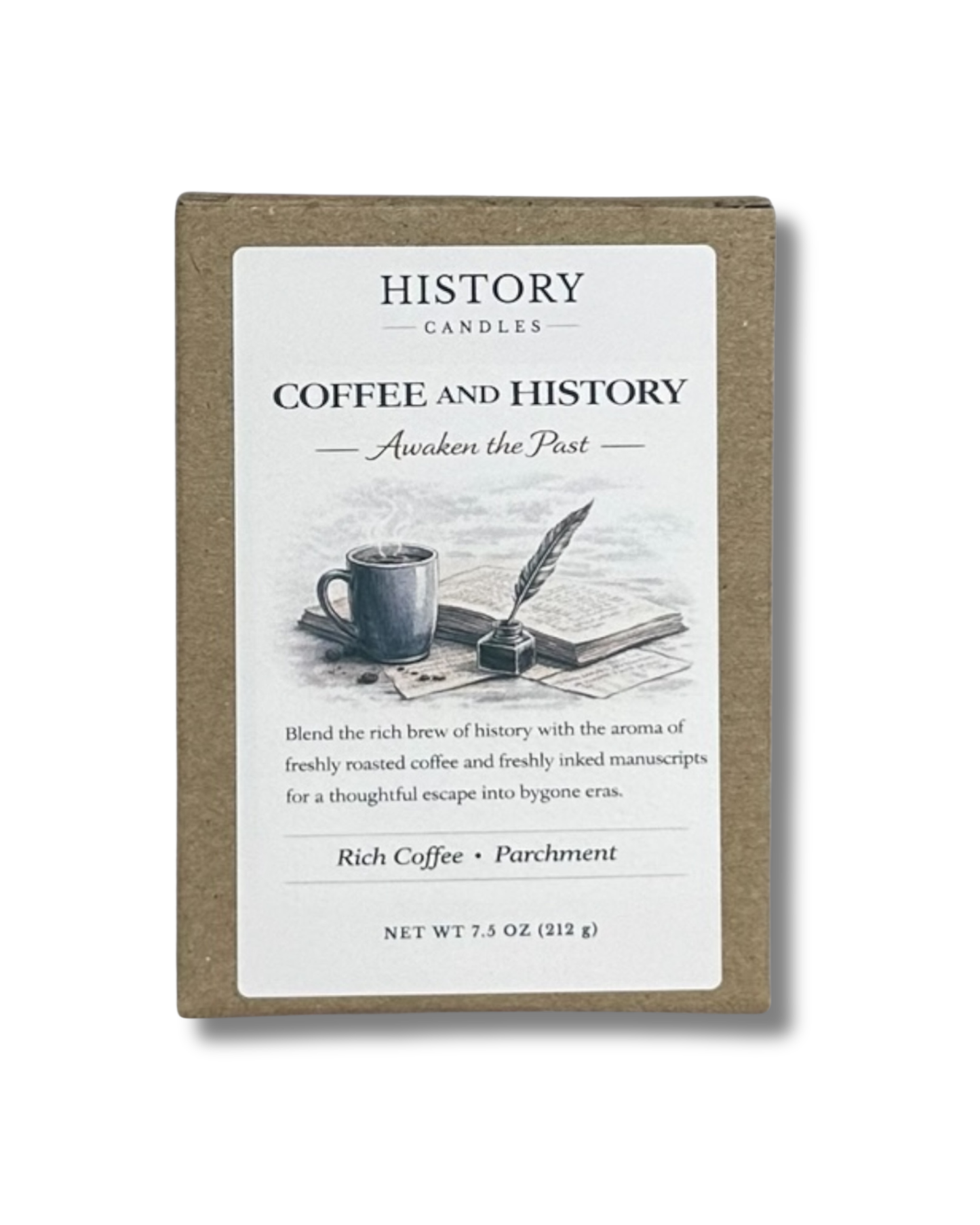 Coffee and History soy candle with branded History Candles gift box