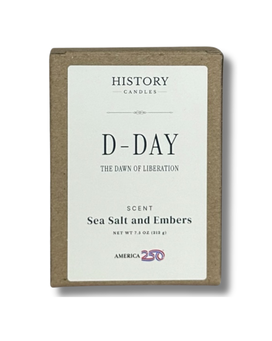 D-Day soy candle with branded History Candles gift box