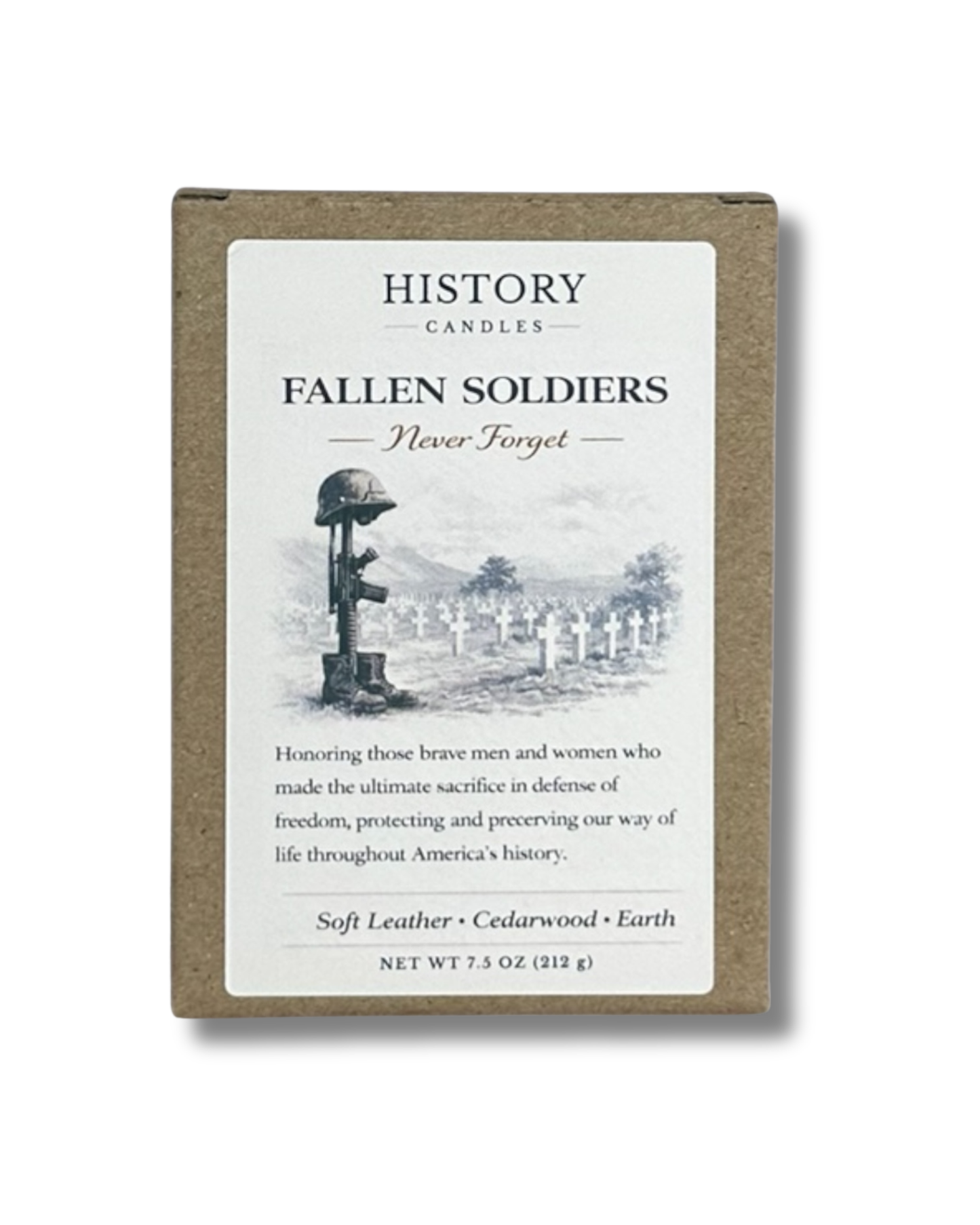 Fallen Soldiers soy candle with branded History Candles gift box