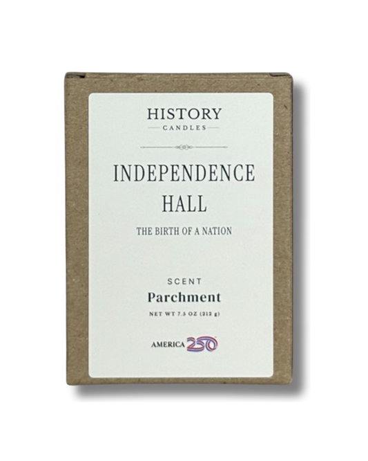 Independence Hall soy candle with branded History Candles gift box