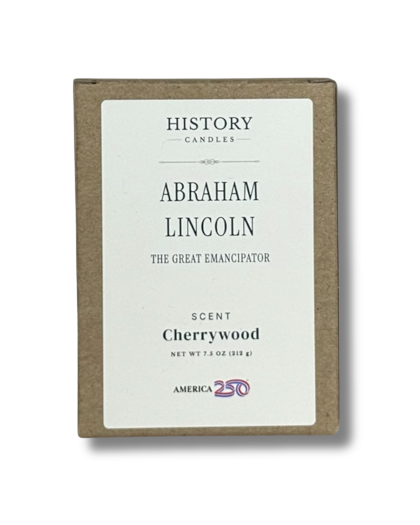 Abraham Lincoln soy candle with branded History Candles gift box
