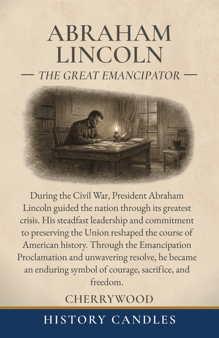 History Candles Abraham Lincoln historical story card describing the life and legacy of Abraham Lincoln