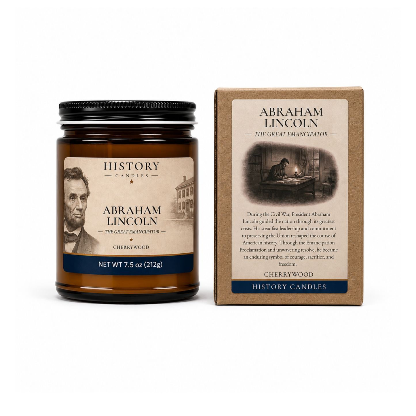 History Candles Abraham Lincoln candle displayed with its premium gift box