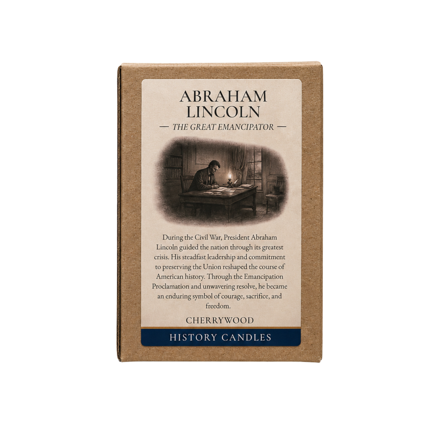 History Candles Abraham Lincoln premium gift box featuring original historic artwork