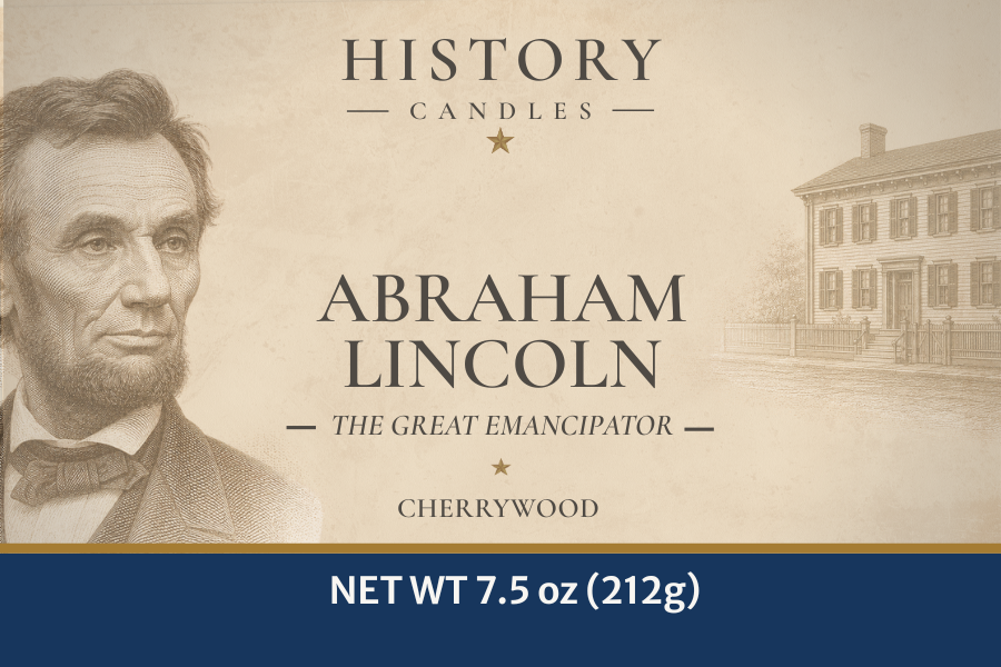 History Candles Abraham Lincoln candle label featuring original historical artwork