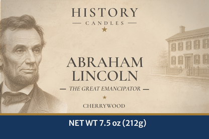 History Candles Abraham Lincoln candle label featuring original historical artwork