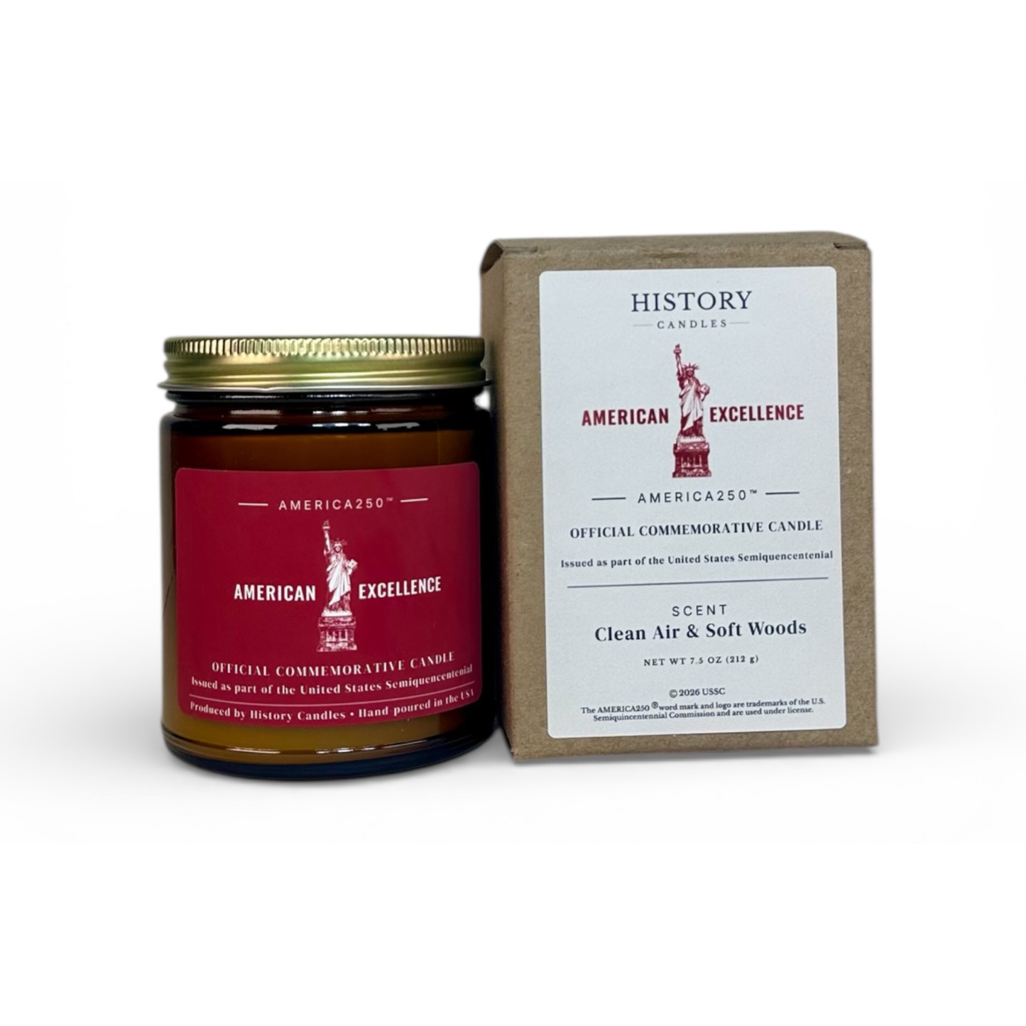 American Excellence America250™ candle with gift-ready box packaging