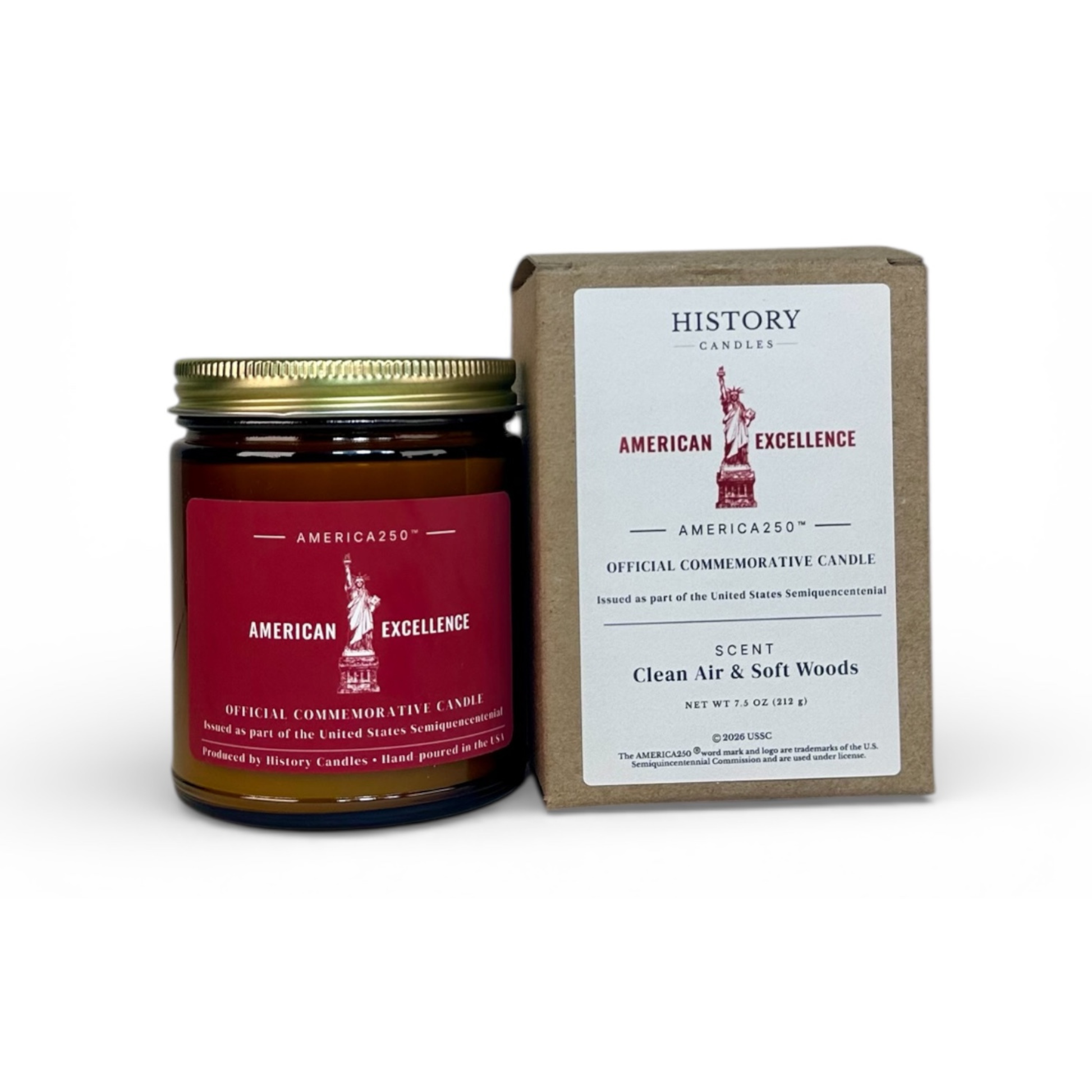 American Excellence America250™ candle with gift-ready box packaging