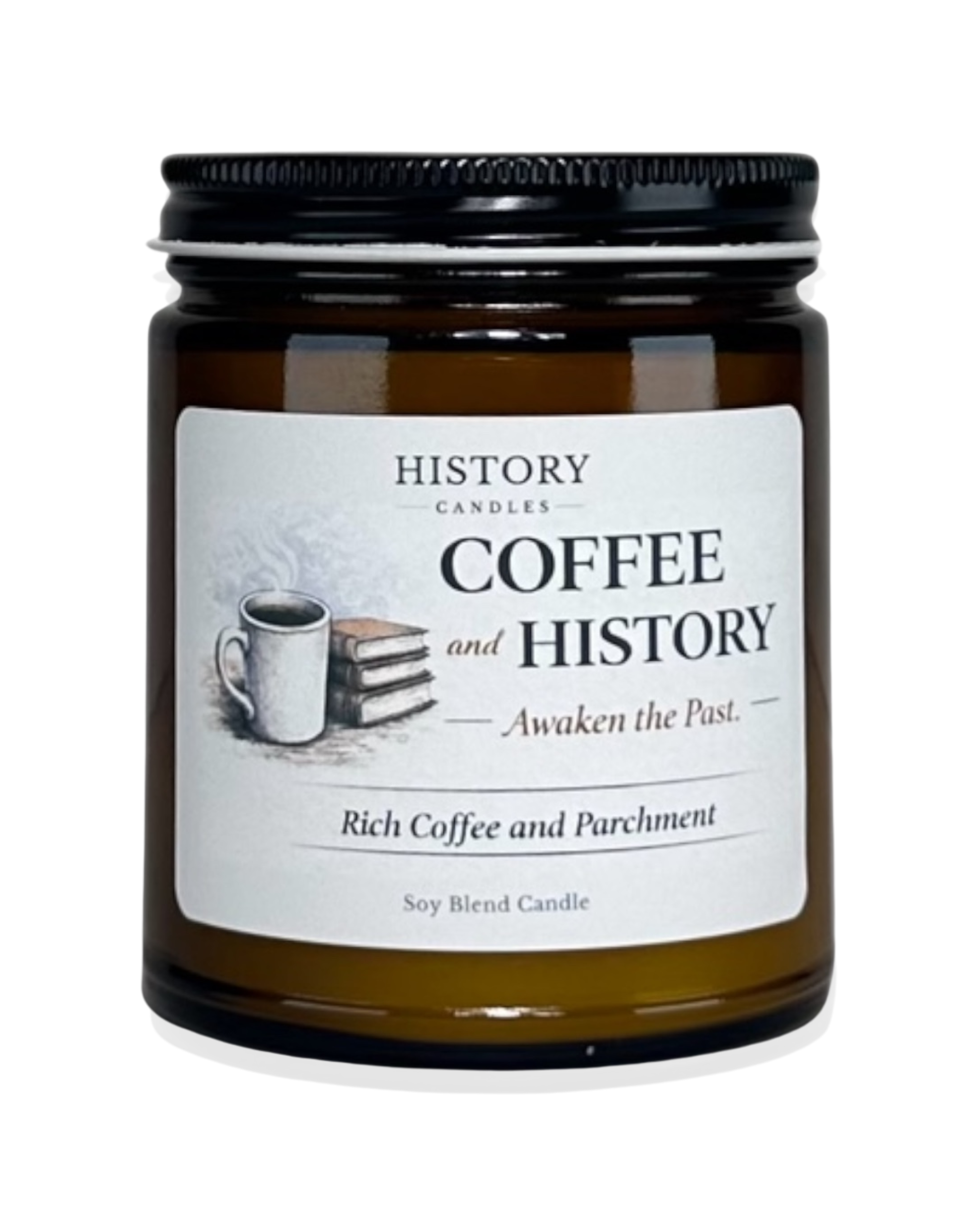 Coffee and History soy candle with branded History Candles gift box