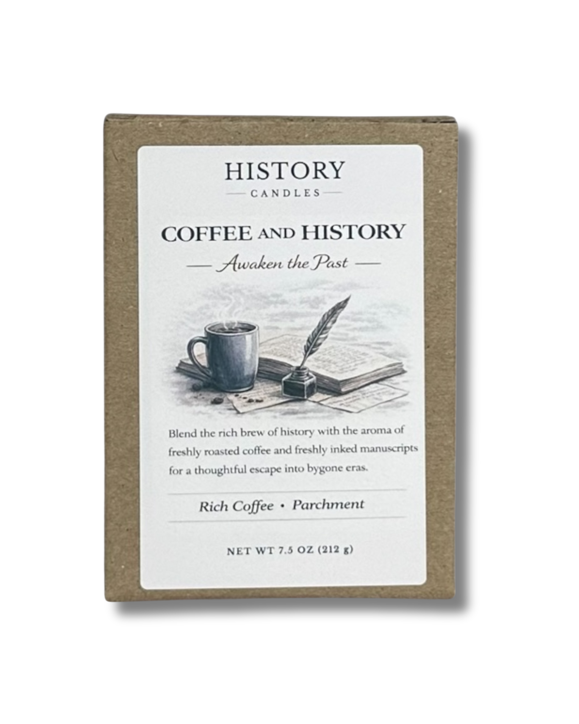Coffee and History soy candle with branded History Candles gift box