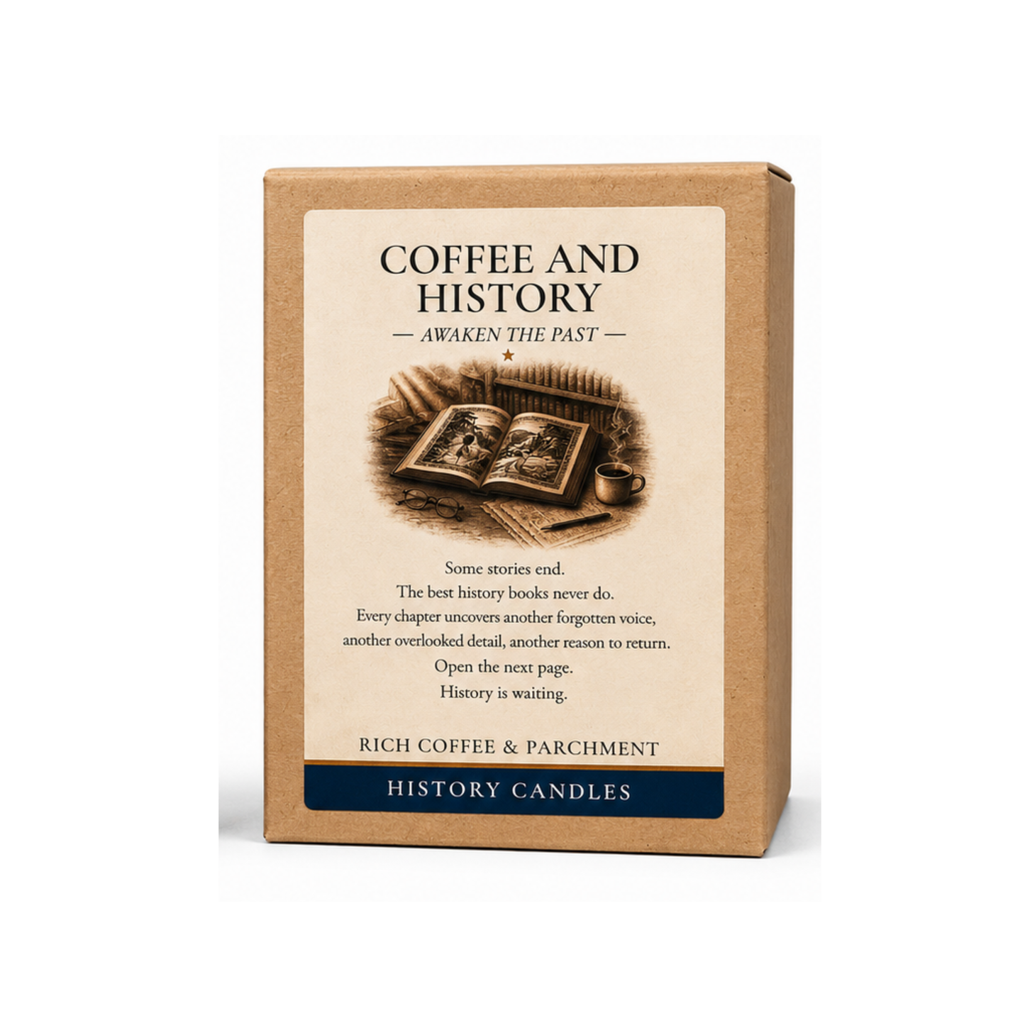 History Candles Coffee and History premium gift box featuring original historic artwork