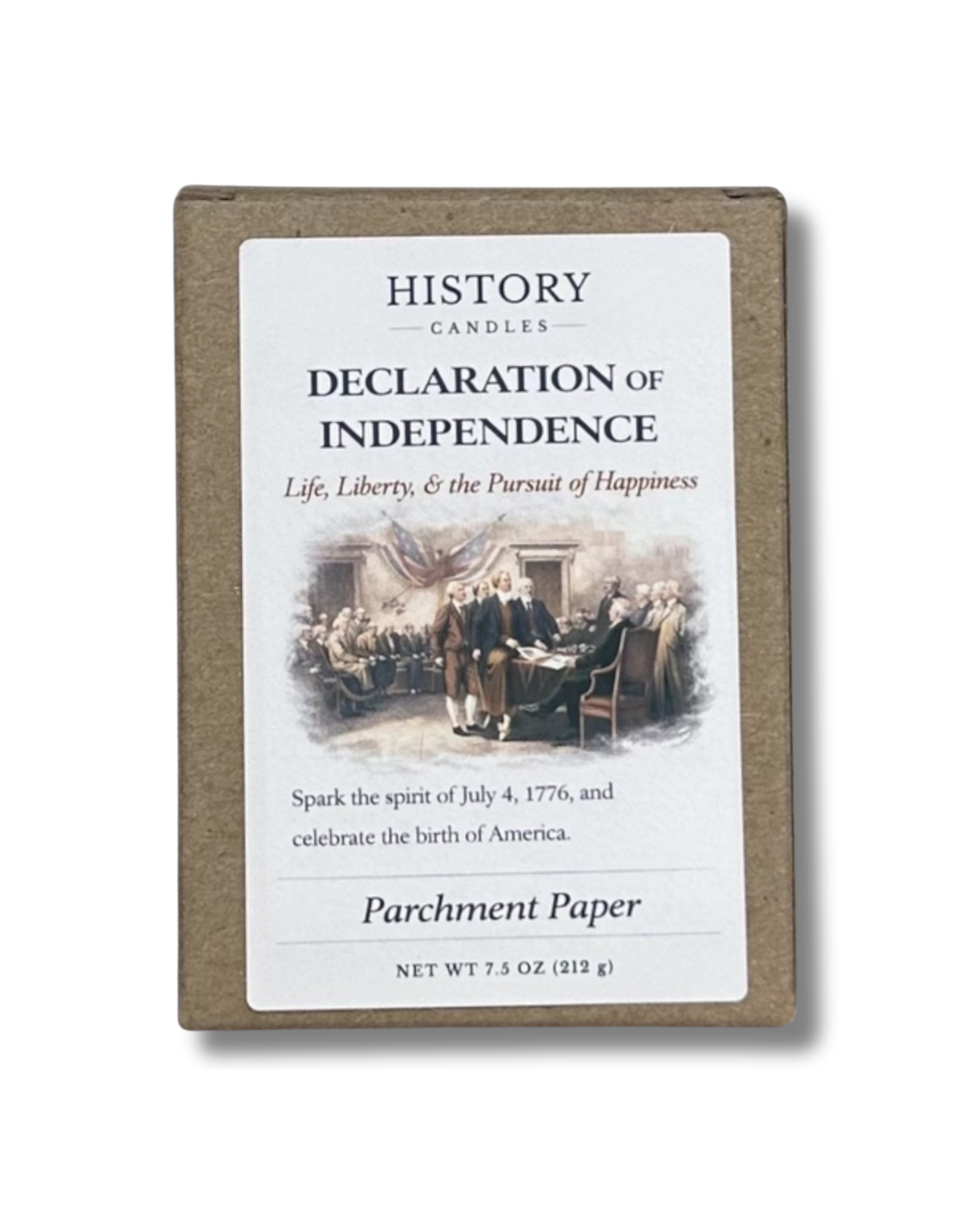 Declaration of Independence soy candle with branded History Candles gift box