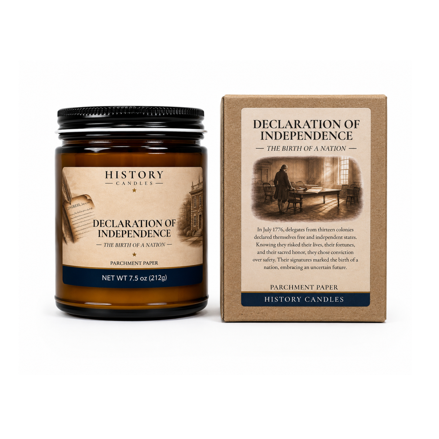 History Candles Declaration of Independence candle displayed with its premium gift box
