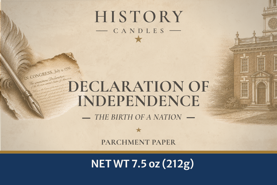 History Candles Declaration of Independence candle label featuring original historical artwork