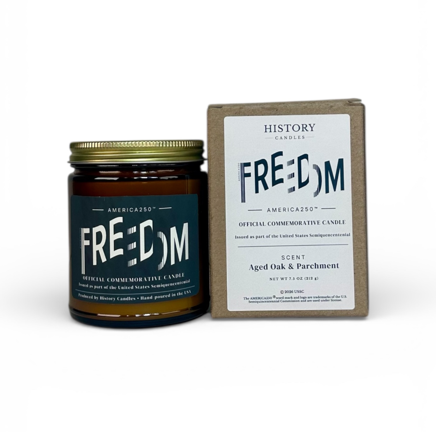 Freedom America250™ candle with gift-ready box packaging