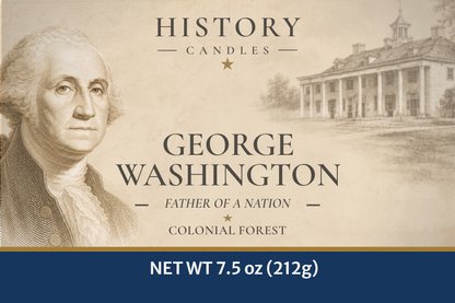 History Candles George Washington candle label featuring original historical artwork
