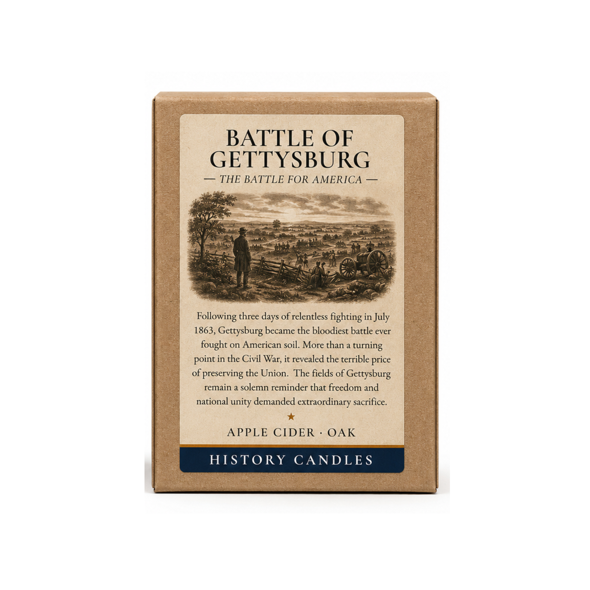 History Candles Gettysburg premium gift box featuring original historical artwork