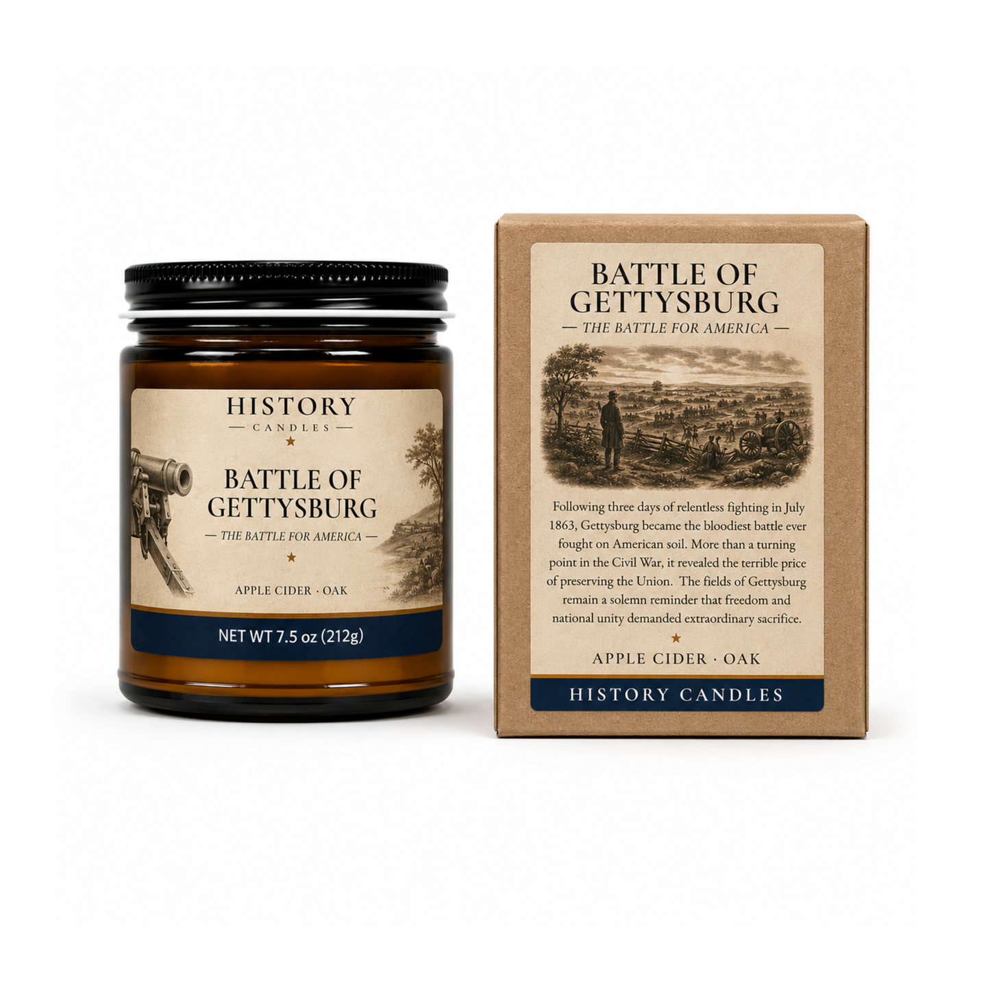 History Candles Gettysburg candle displayed premium gift box