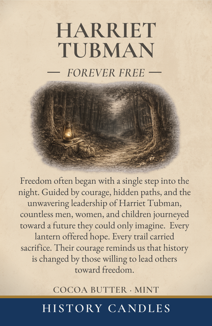 Harriet Tubman History Candle box displayed flat with full front design and product details.