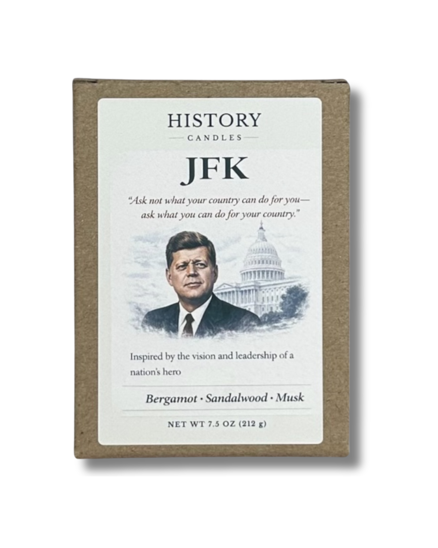 JFK soy candle with branded History Candles gift box