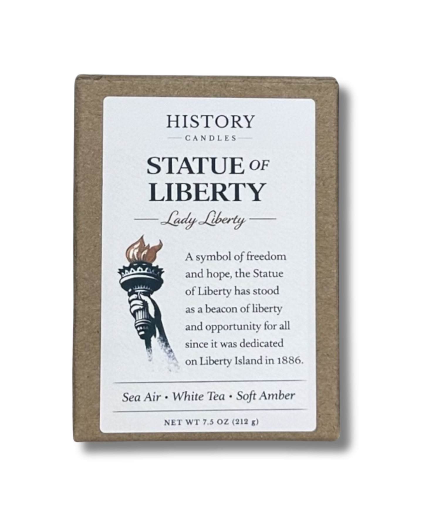 Statue of Liberty soy candle with branded History Candles gift box