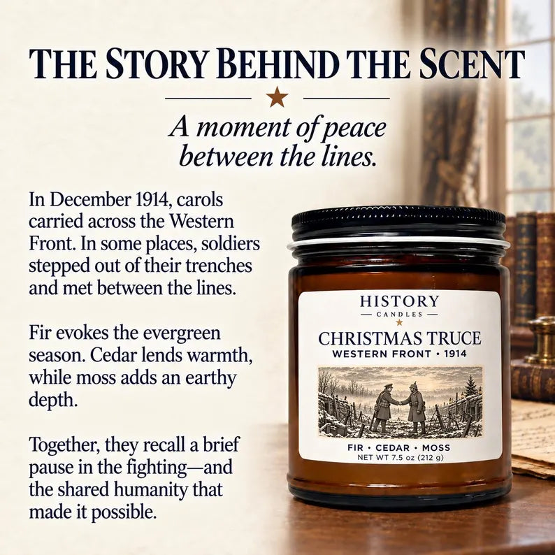 The story behind the Christmas Truce scent alongside the candle.