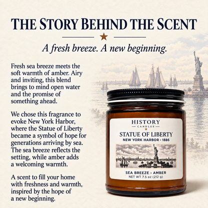 The story behind the Statue of Liberty scent: sea breeze evokes New York Harbor and amber adds the welcoming warmth of a new beginning.